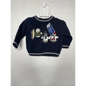 NEW Vintage Snowman Embroidered Knit Sweater Size 6-9 Months Navy Blue